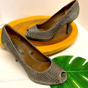 Zara Leather Studded Peep Toe Heels